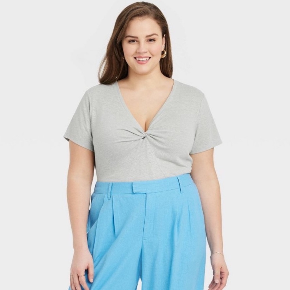 A New Day Women's Short Sleeve Linen Top - Green